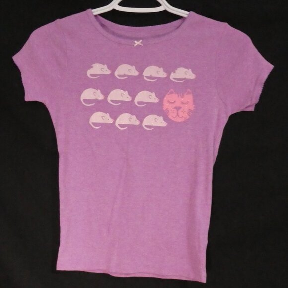 CARTER'S | size 10 | Cat and Mouse Print | Light Purple Short Sleeve Tee W/ Bow - Picture 2 of 14